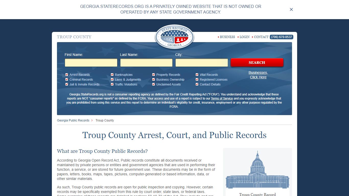 Troup County Arrest, Court, and Public Records